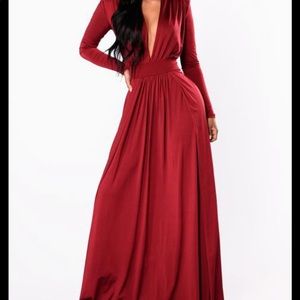 Burgundy Evening Dress w/ two high slits in front